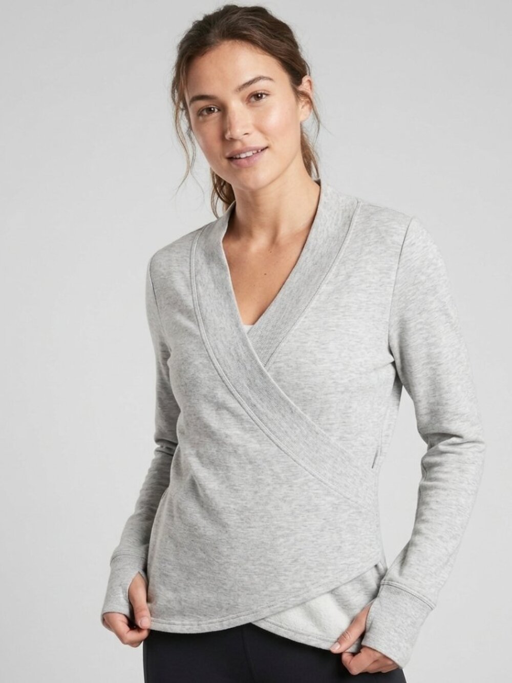 Athleta Poise Dance Wrap Sweater in Heathered Grey